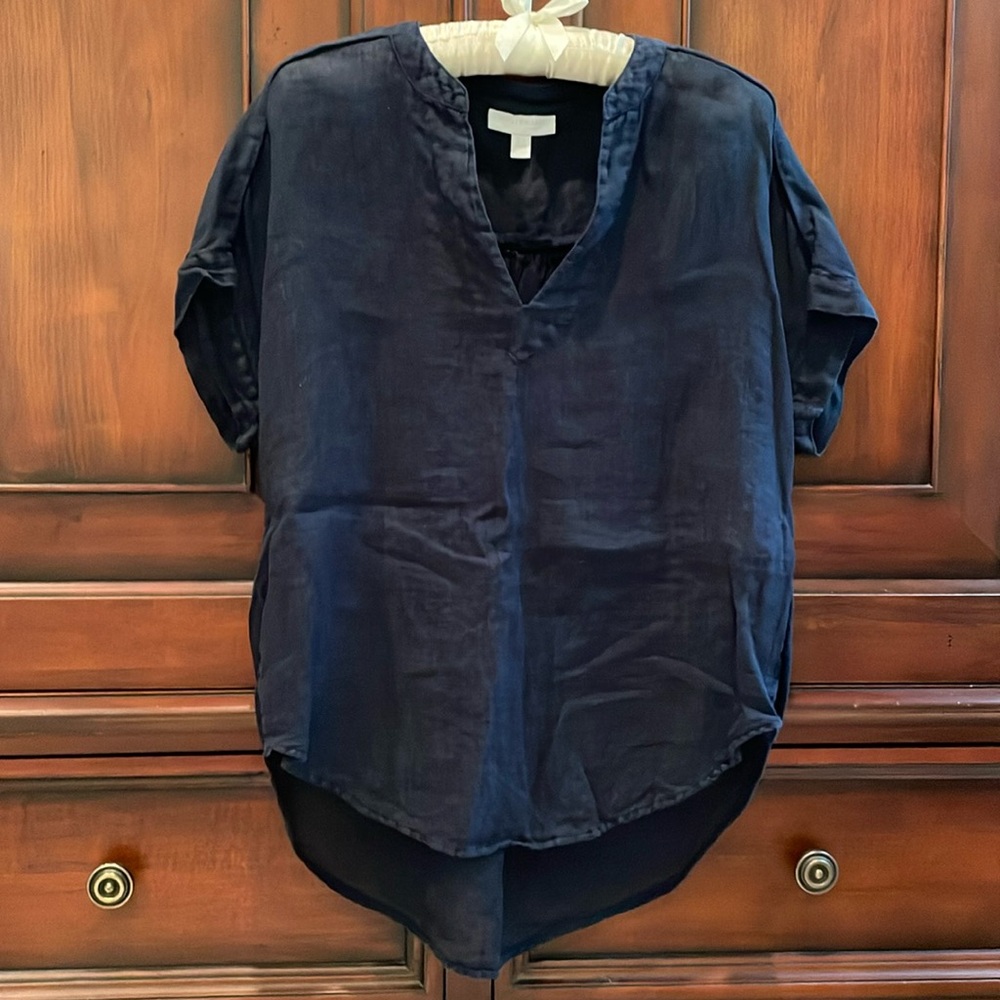 NWOT The White Company Washed Navy Linen Top Size 6